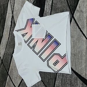 VS PINK 2017 CROP RAINBOW DOTS COLOR LOGO POCKET TEE-SHIRT